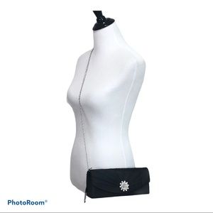 RSVP satiny black bag with silver chain strap